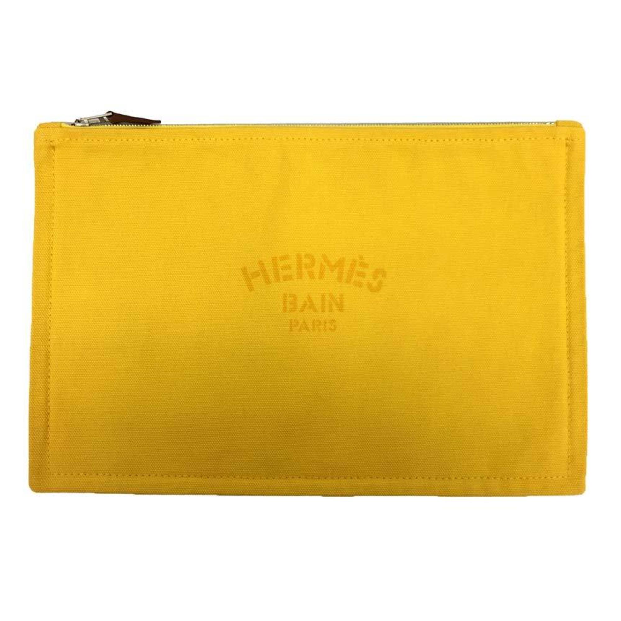 Hermes Yachting Gm Flat Pouch Multi Canvas Yellow Men's Women's Back